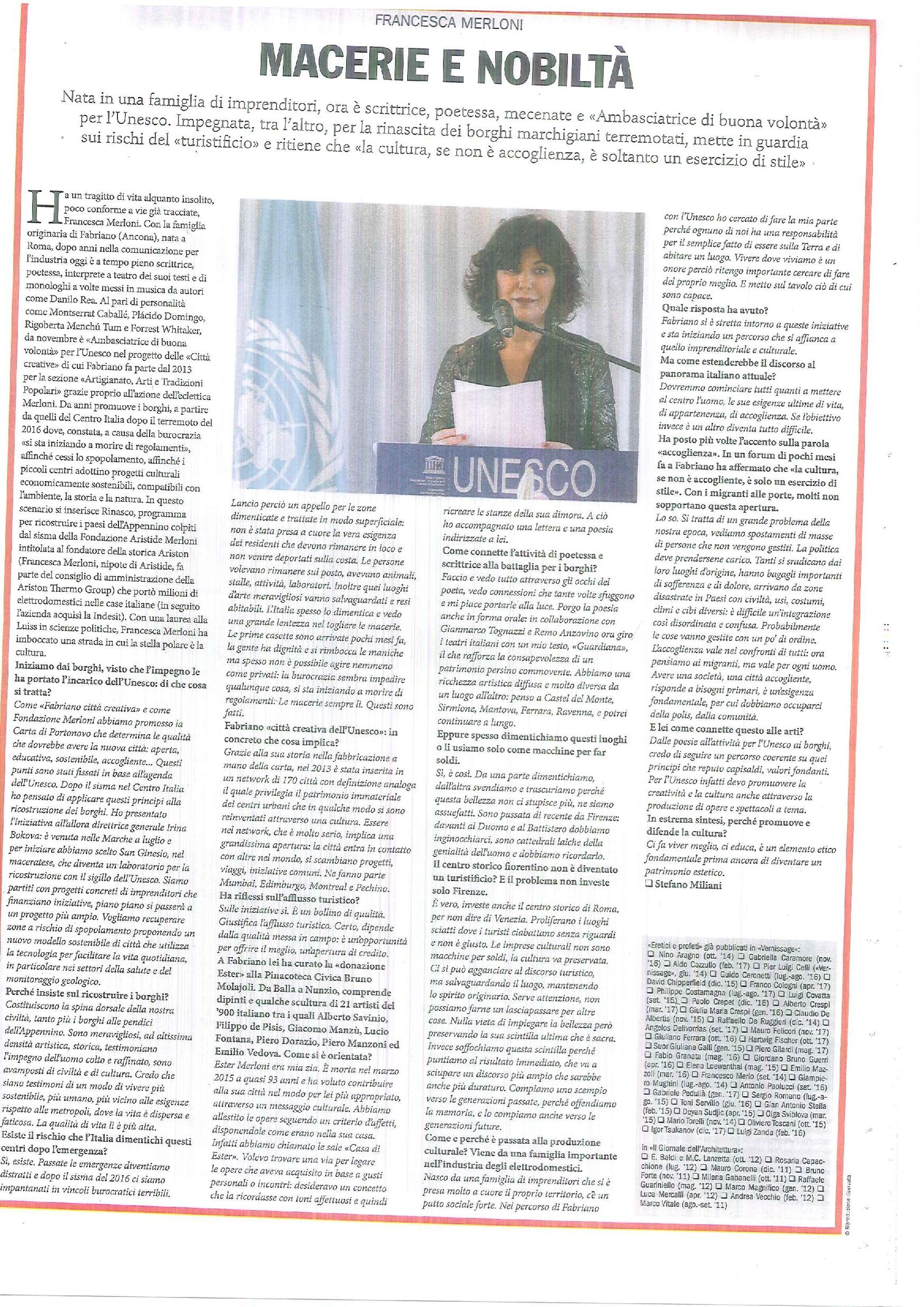 Francesca Merloni intervista Ambassador UNESCO arte